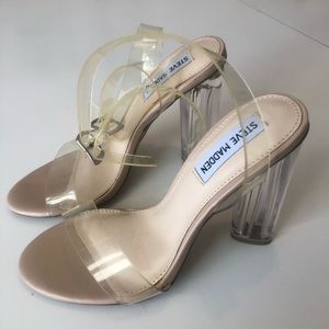 Tan and clear heels